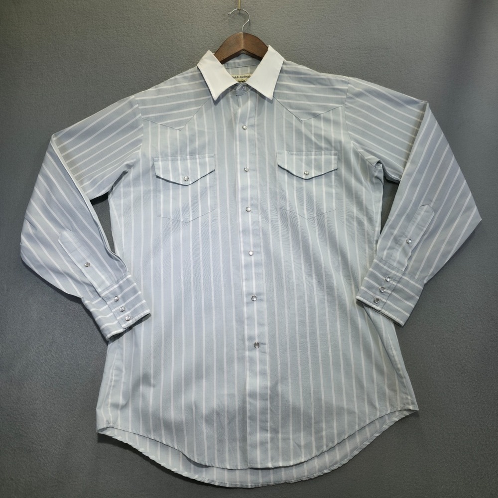 Vintage Karman Men's Striped Pearl Snap Long Sleeve Shirt Size 16/34 Made in USA